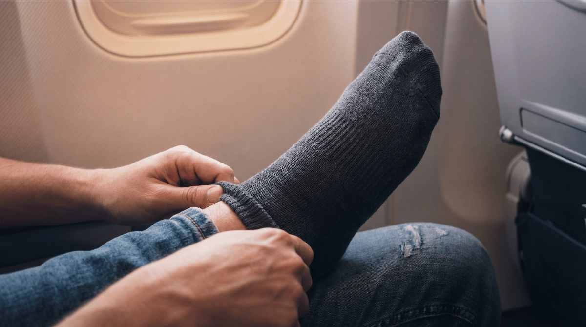 A woman traveling with varicose vein risk